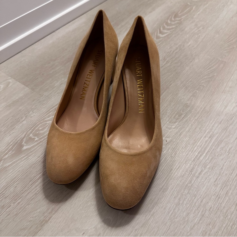 Stuart Weitzman Suede Block Nude Heels